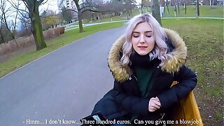 Nice teen swallows hot cum for cash - extreme public blowjob by Eva Elfie